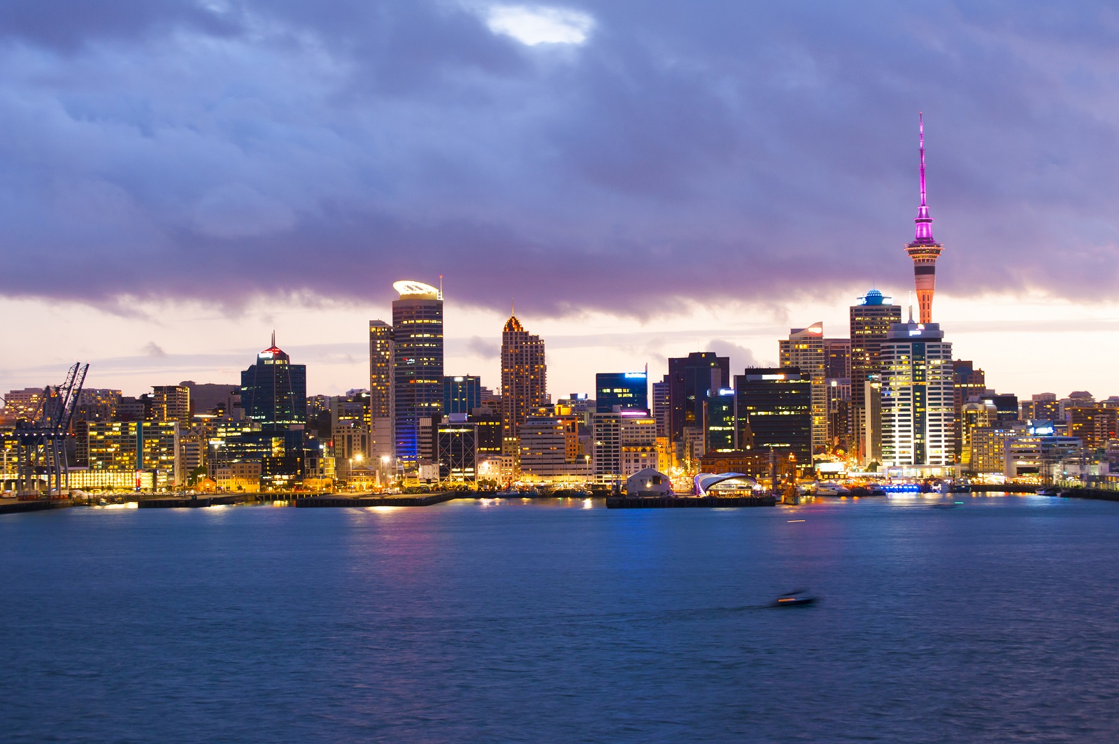 Auckland city skyline at sunset