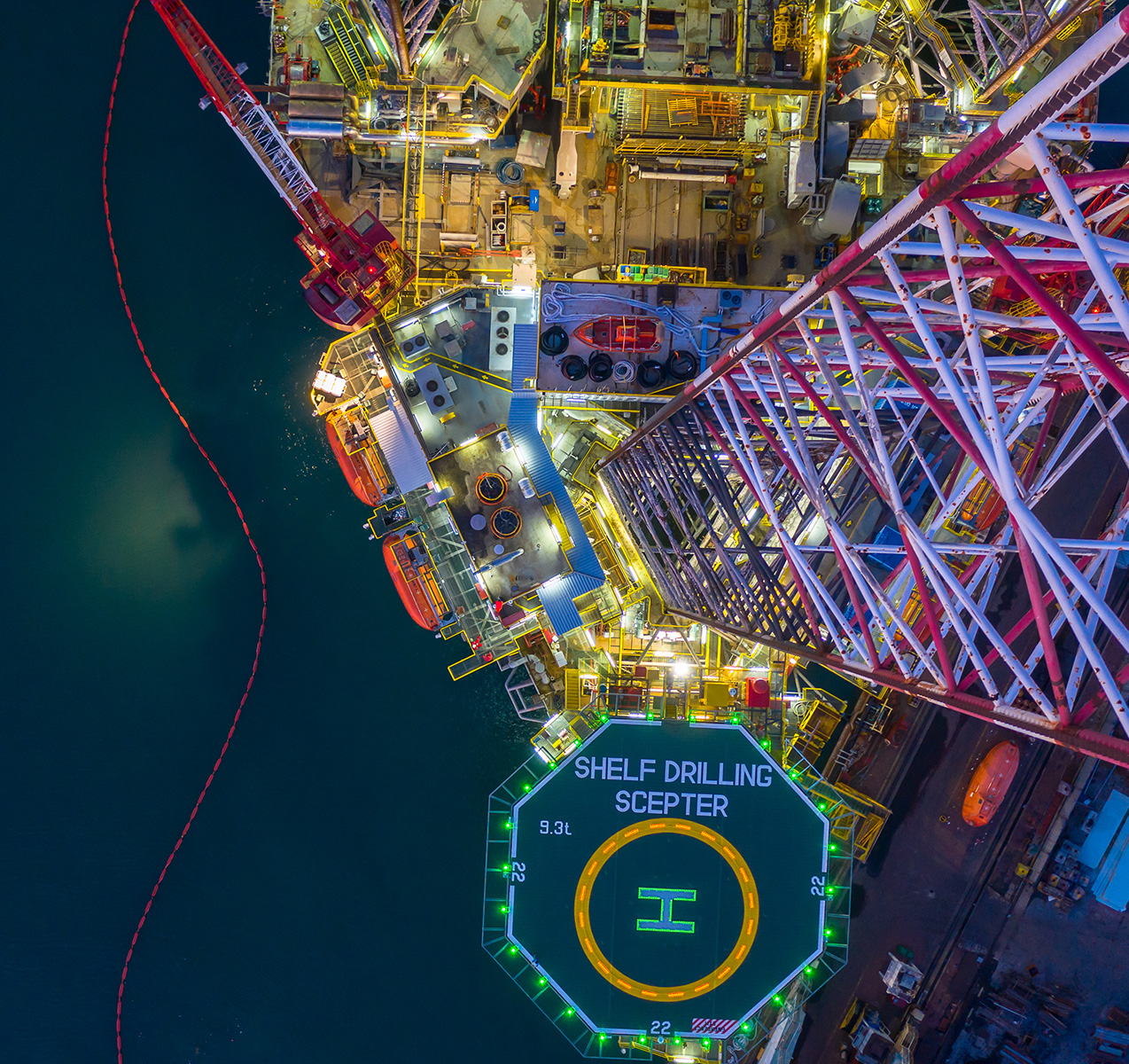 Aerial View Offshore Platform At Night