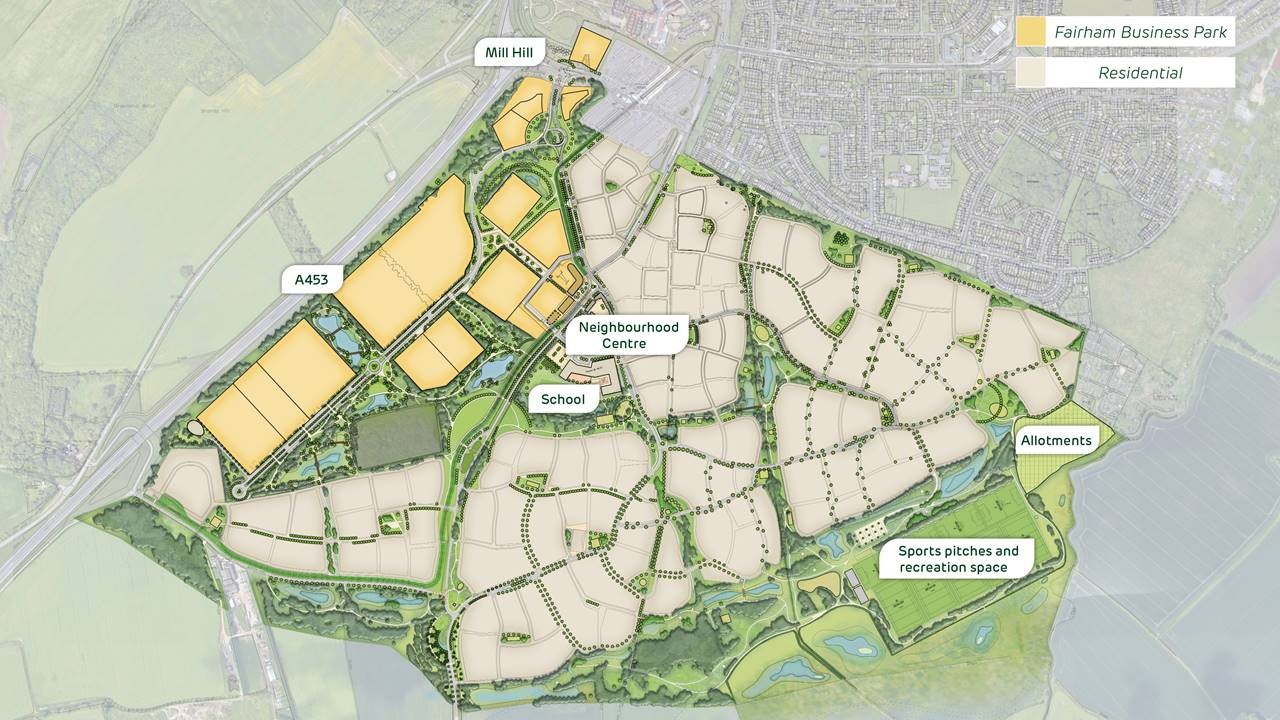 Site plan of the Residential area and Business Park in Fairham, Nottingham