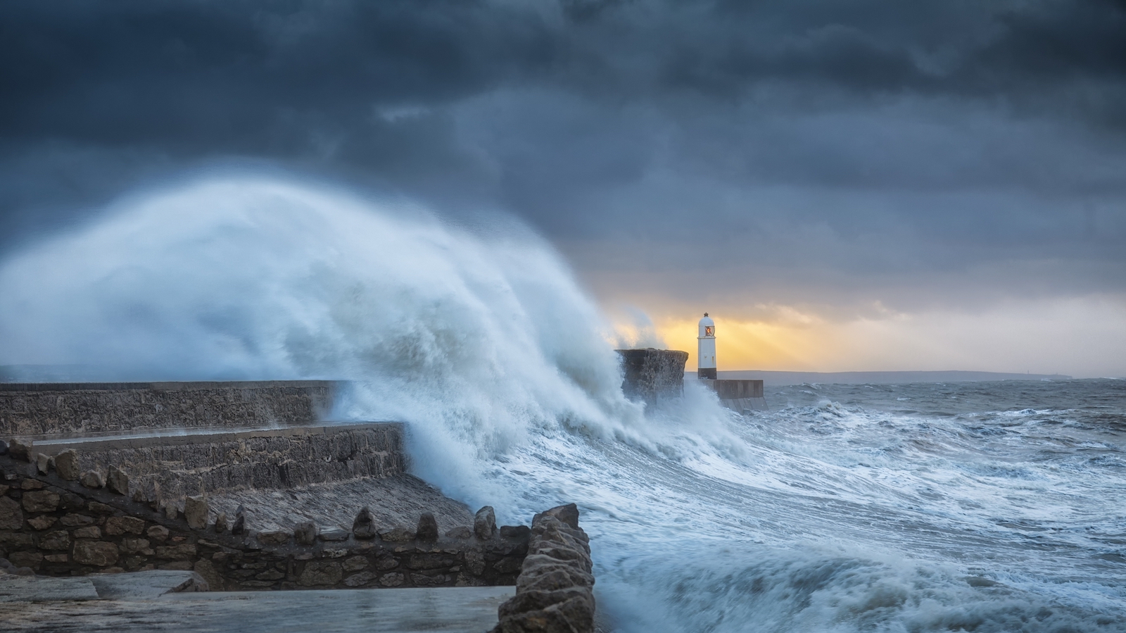 Waves crashing on the Welsh coast.