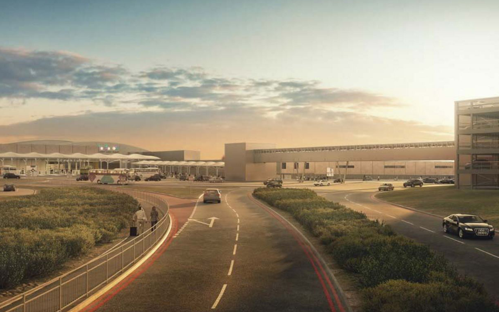 CGI of Luton Airport at sunrise