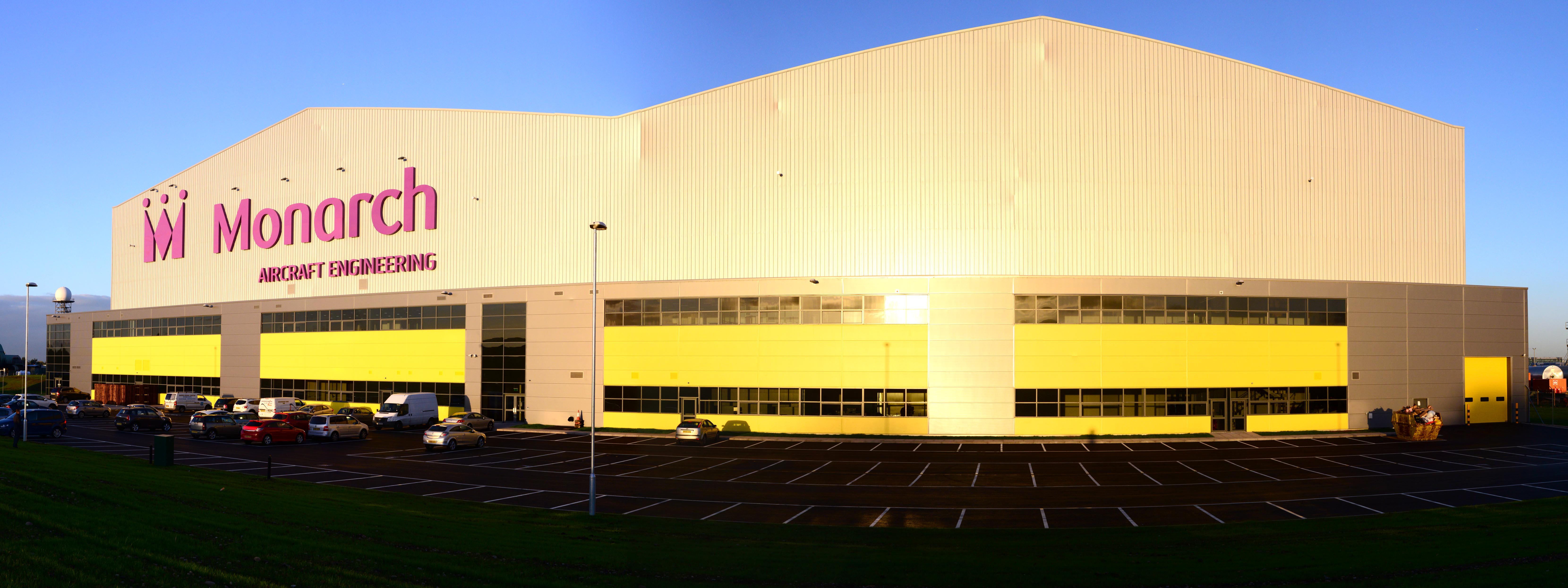 Bright yellow panelled on Monarch aircraft engineering maintenance facility