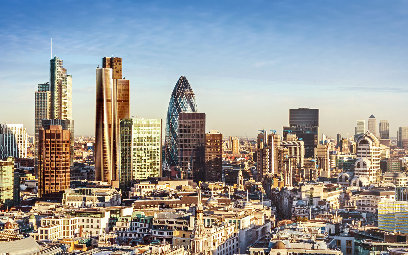 London financial district skyline on a sunny day