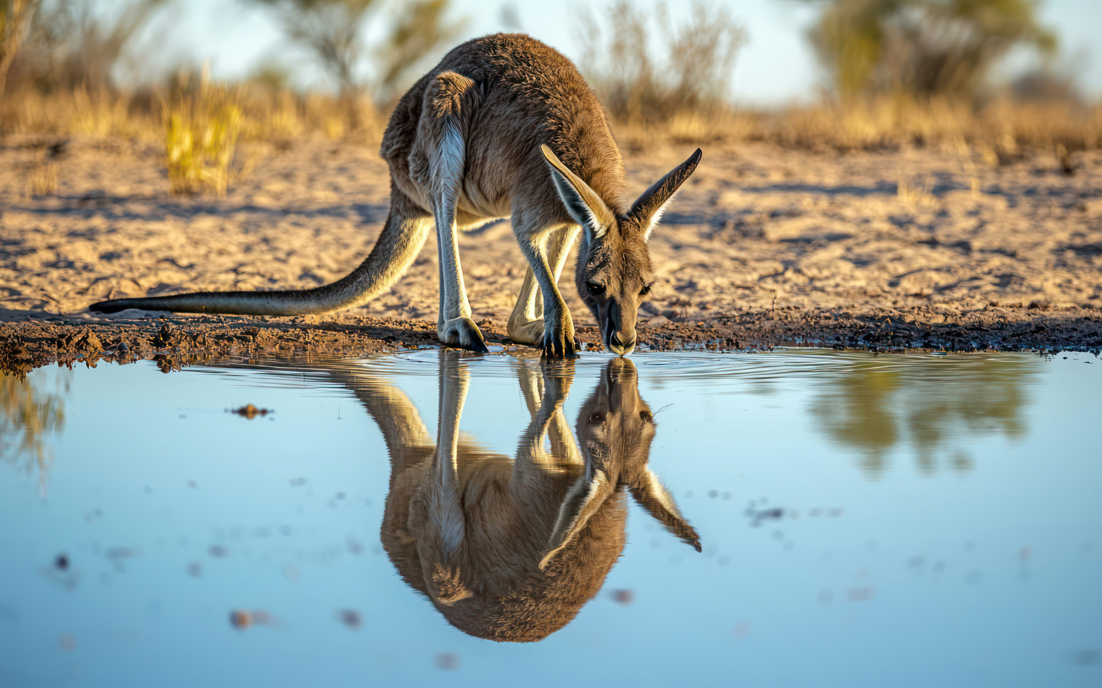 Kangaroo drinking water 