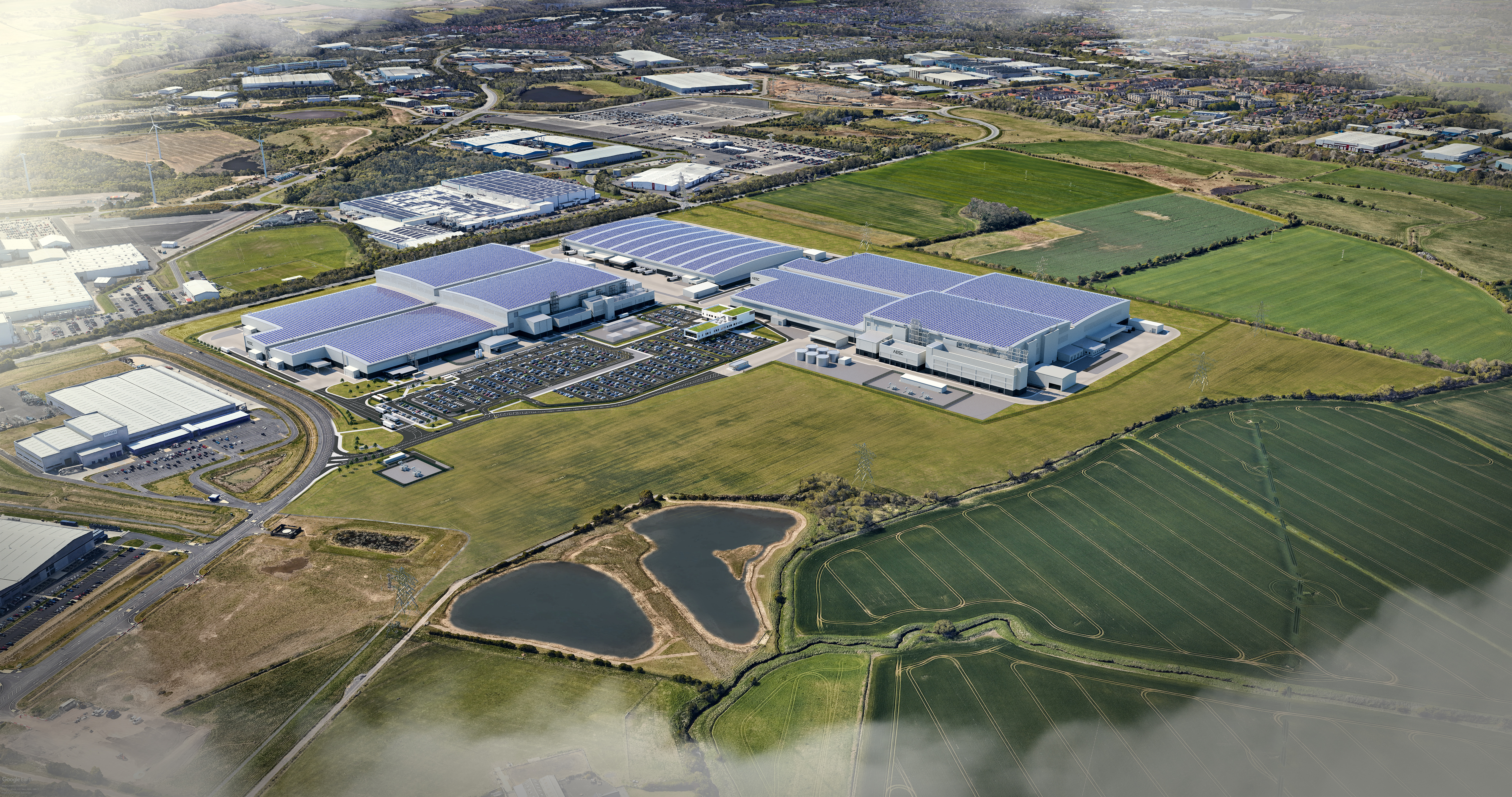 Aerial visual of AESC's Sunderland Gigafactory