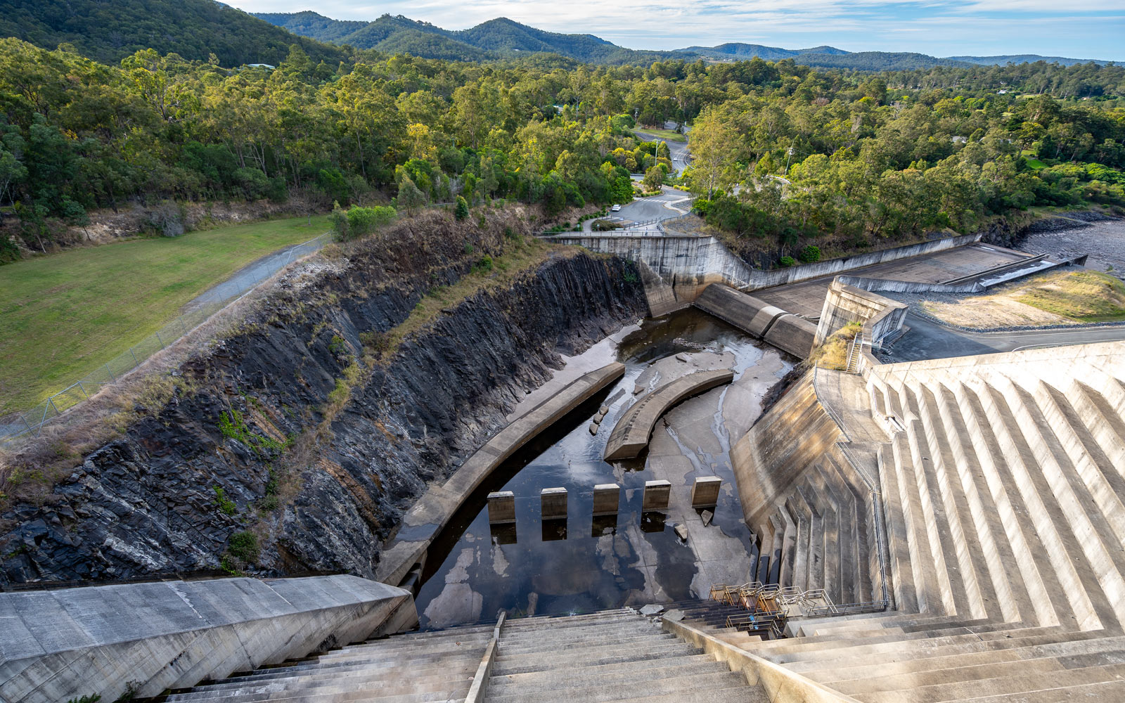 View of an Australian dam with water trickling